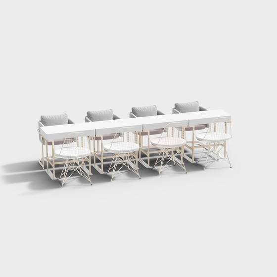 Sleek Nail Salon Tables and Chairs 3D Model in Gray