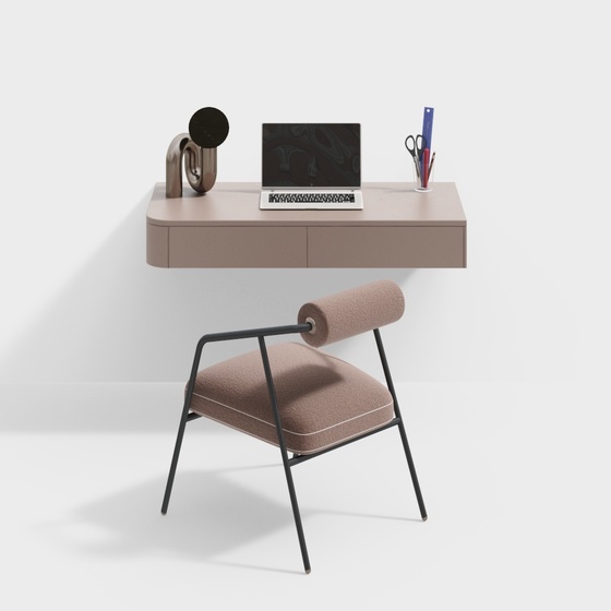 Modern Desk and Chair Set 3D Model in Earth Color