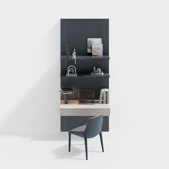 Modern Desk and Chair Combination 3D Model in Black