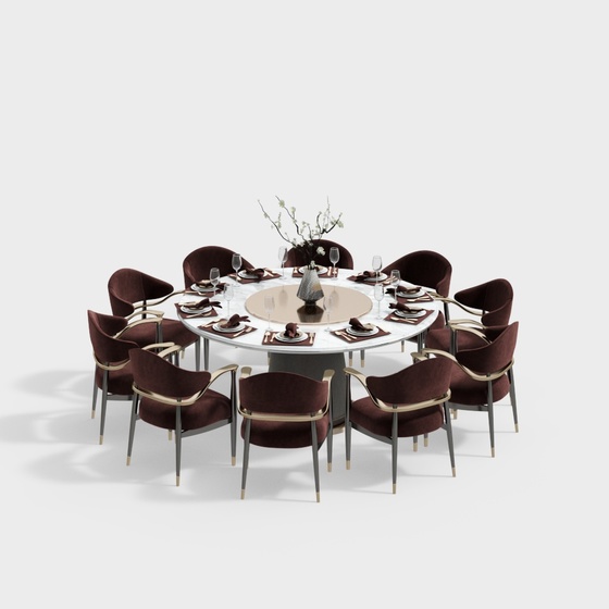 New Chinese Style Dining Table for Ten 3D Model in Brown