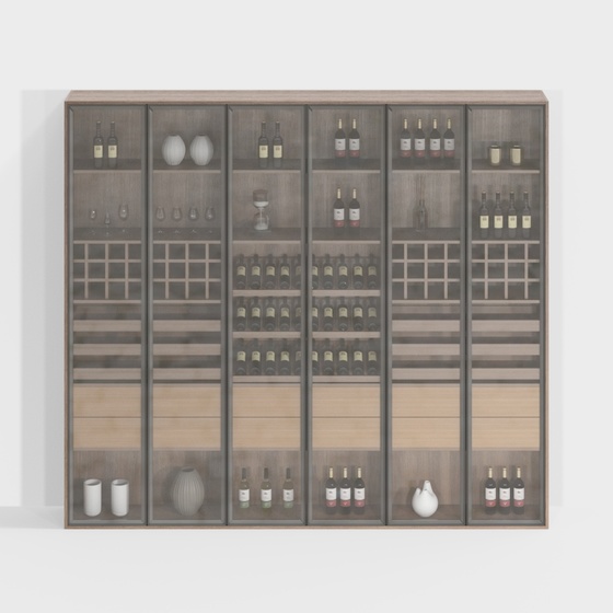 Light Luxury Wine Cabinet 3D Model in Wood Color