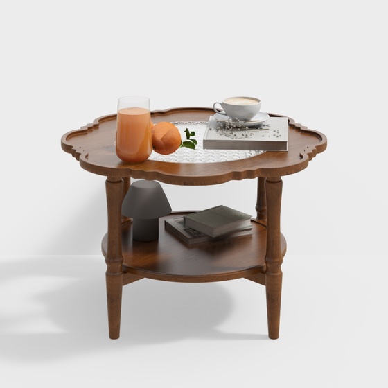 French Cream Style Coffee Table 3D Model in Brown