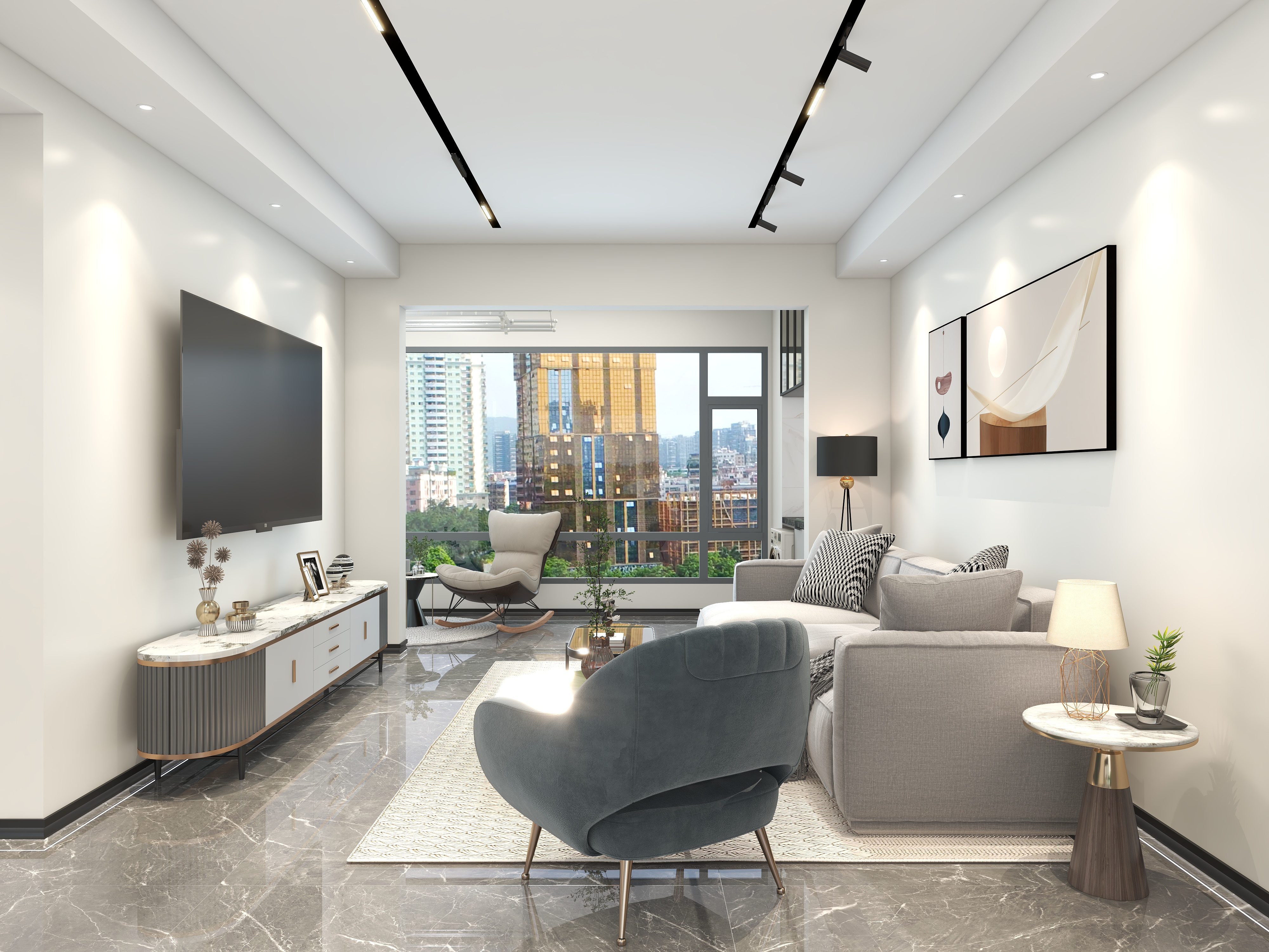 四月蚂蚁子弹飞-后现代127㎡2室装修效果图