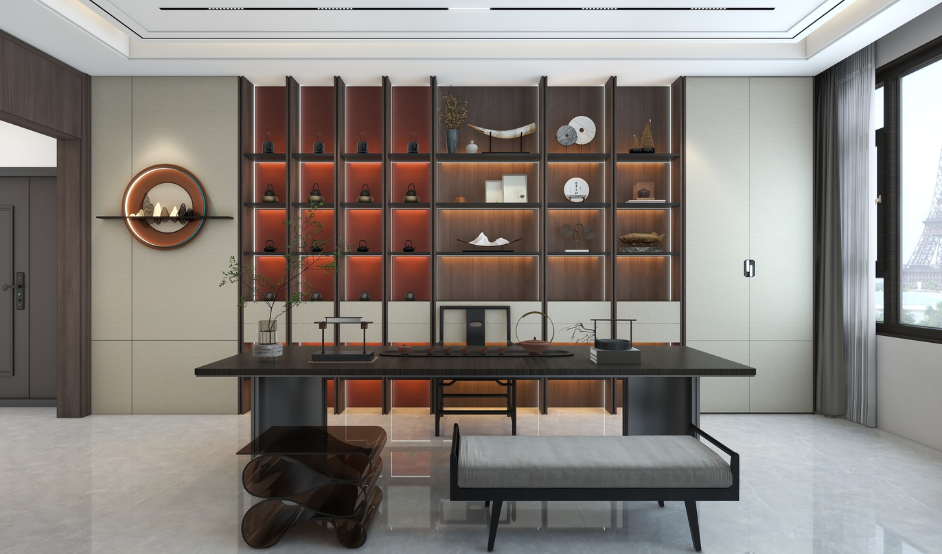 这是一个新中式风格的书房.