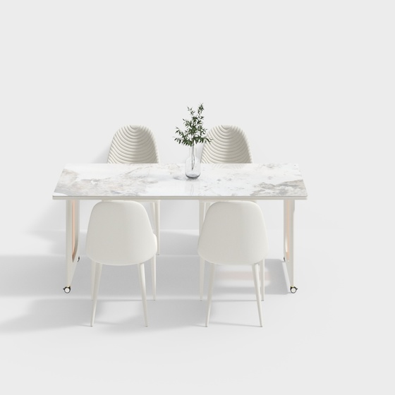 Modern Cream Dining Table and Chair Set 3D Model in White