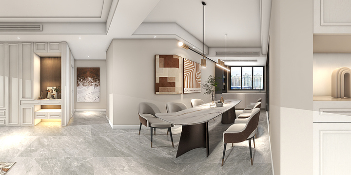 设计师陈佳鑫-大平层效果图奶油风-装修设计方案