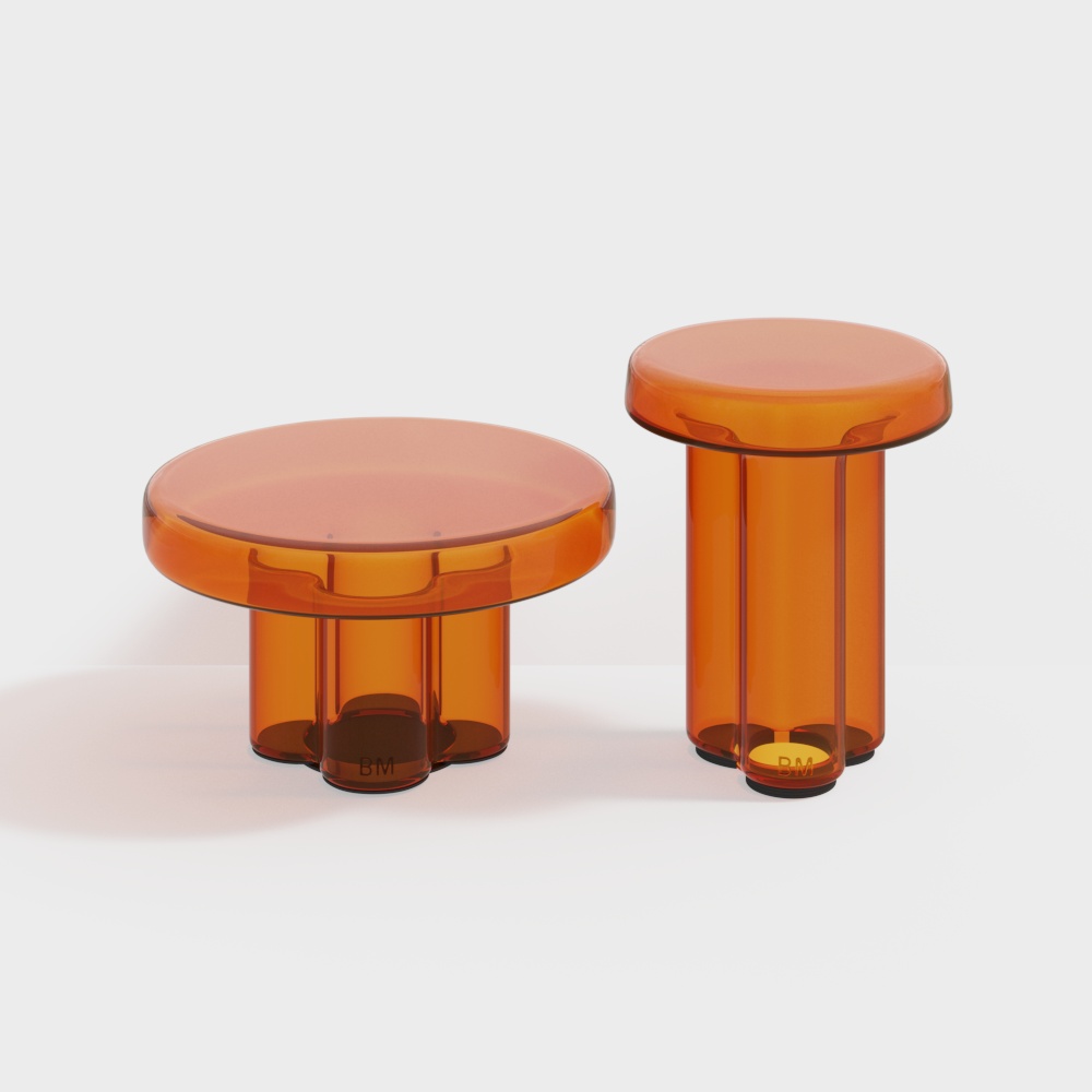 Table basse moderne en verre 2 pièces en forme de nuage Orange