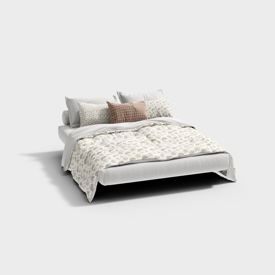 White American Double Bed Bedding 3D Model for Cozy Bedrooms