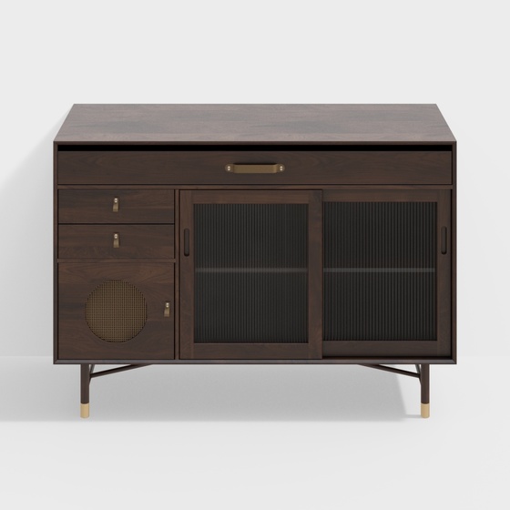 Wabi-Sabi Style Side Cabinet 3D Model in Brown