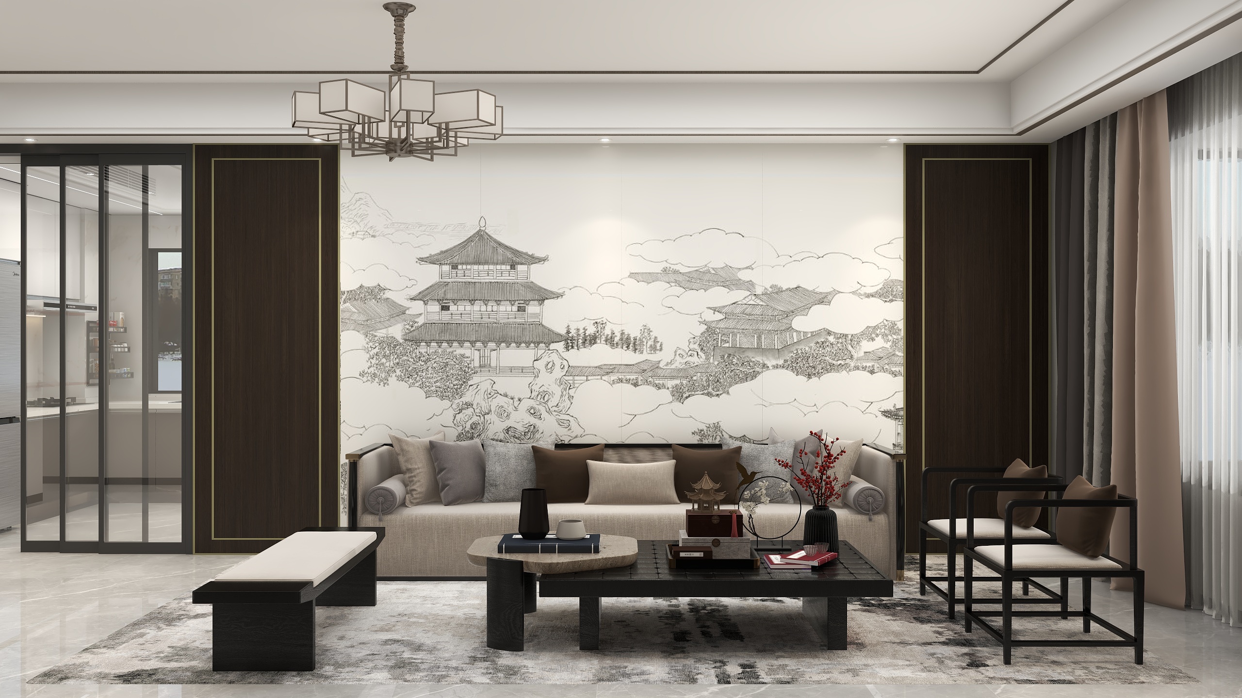 李青越-180平方新中式四居室装修效果图