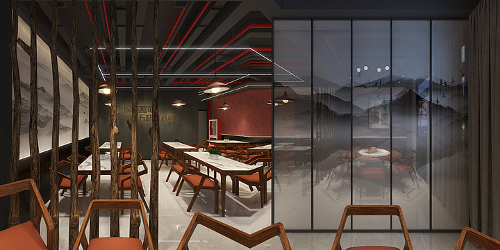 拓步设计-600平火锅店，loft风格+艺术涂料+不锈钢+原木-装修设计方案