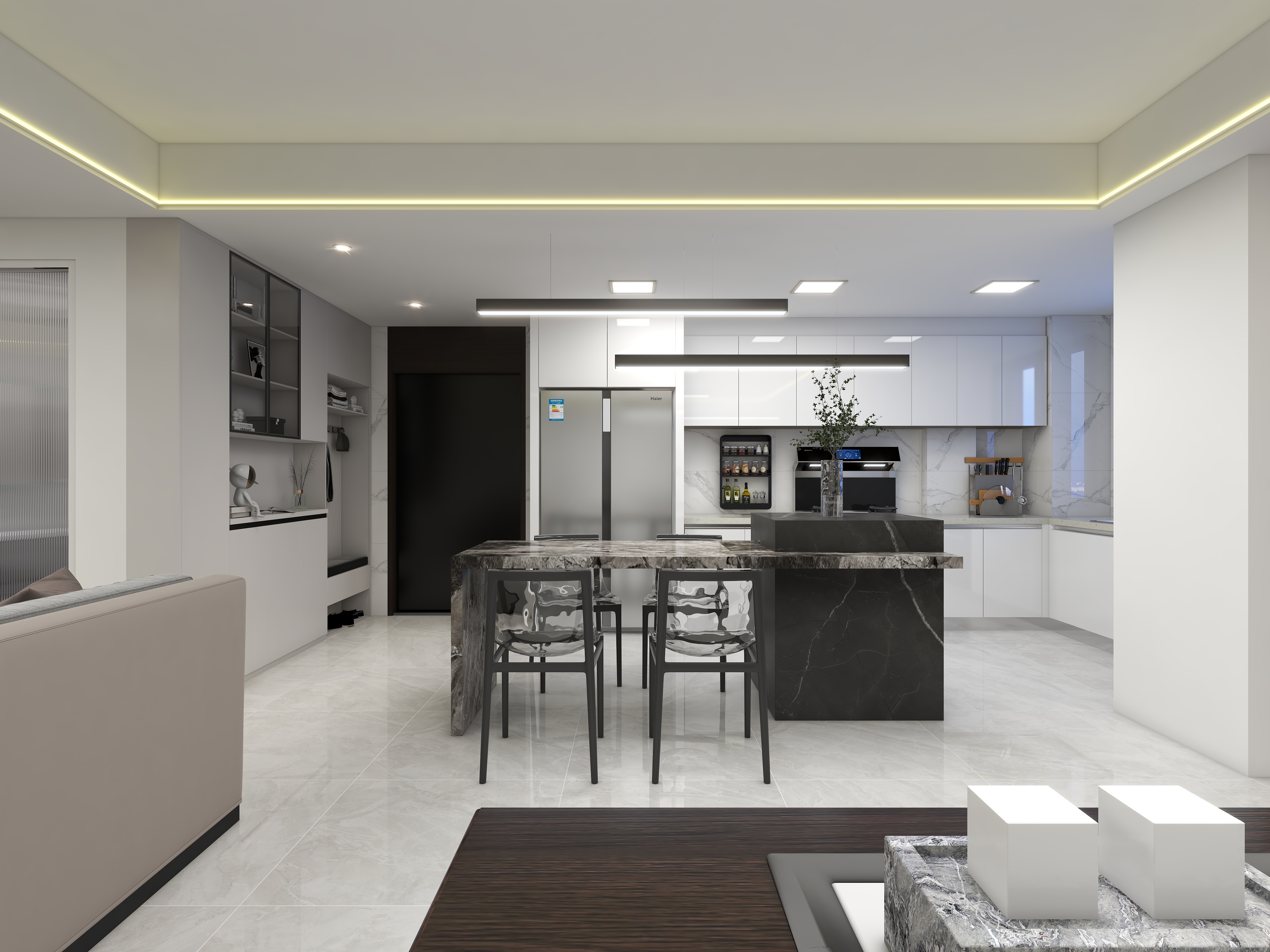 鄭國勝-【笑花脸】轻奢130平三室两厅装修效果图