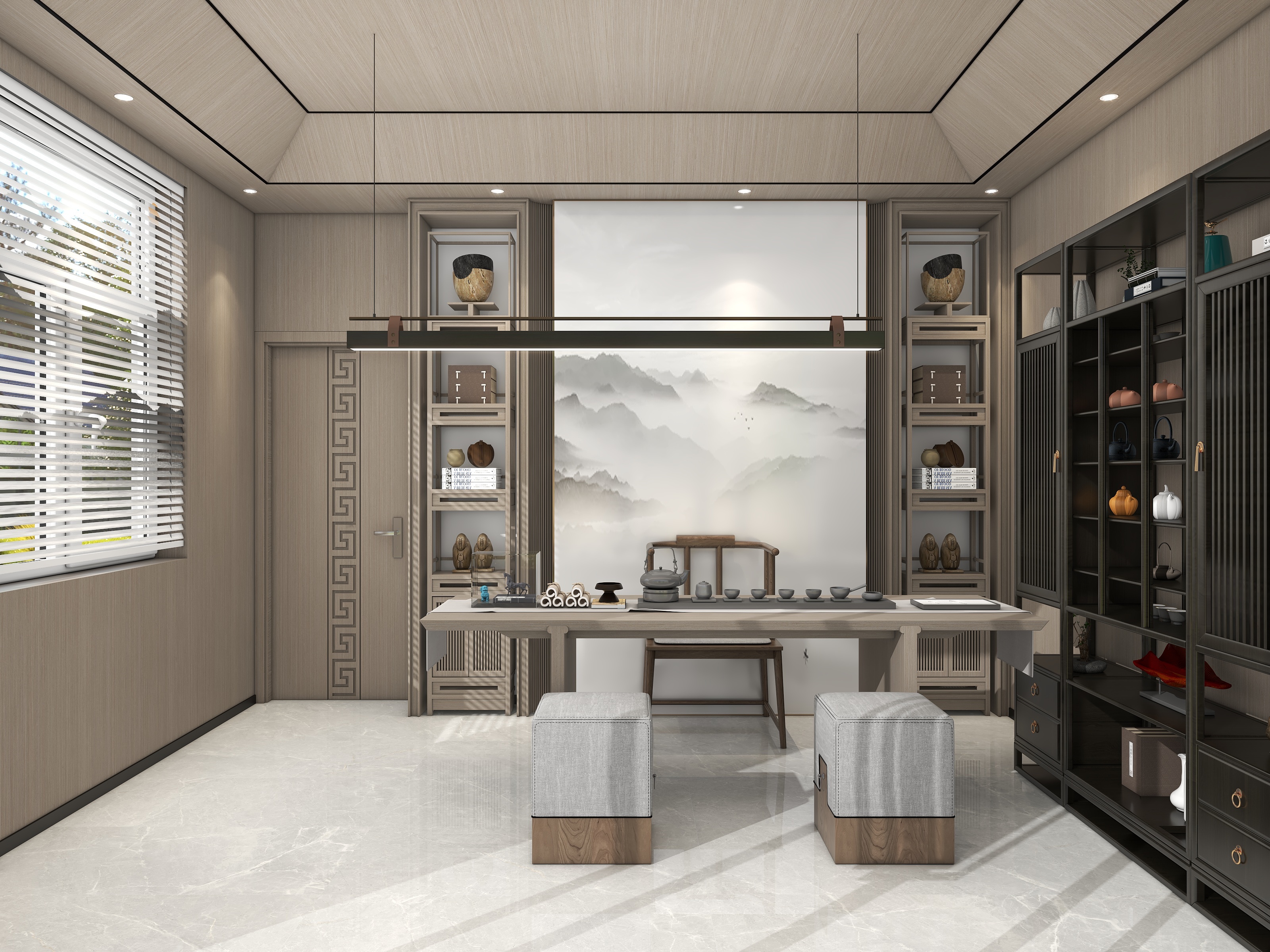 李青越-25平新中式茶室装修效果图