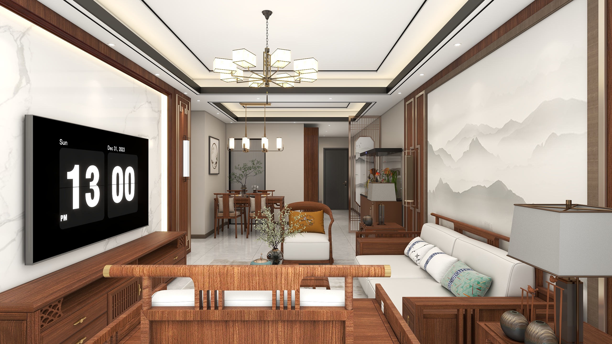 李青越-95平新中式两居室装修效果图