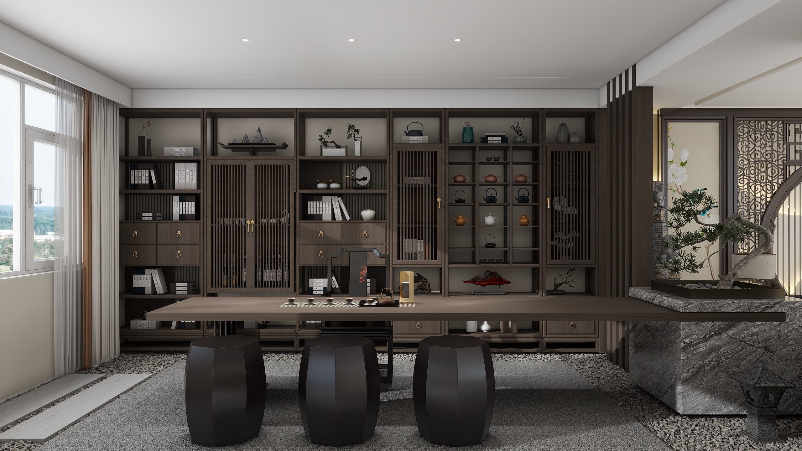 李青越-120平新中式经理办公室装修效果图