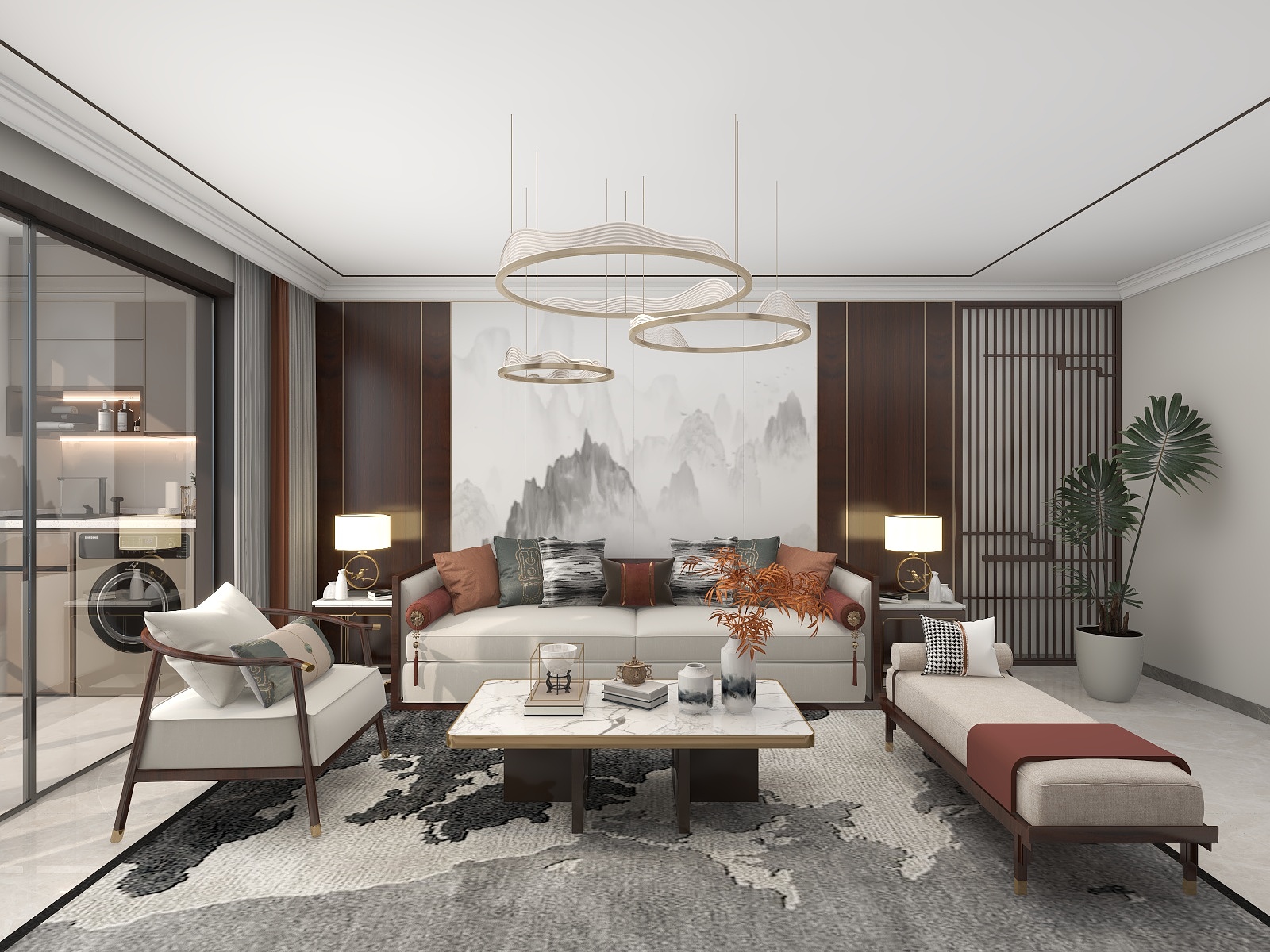 吴爽-新中式风格三室设计装修效果图