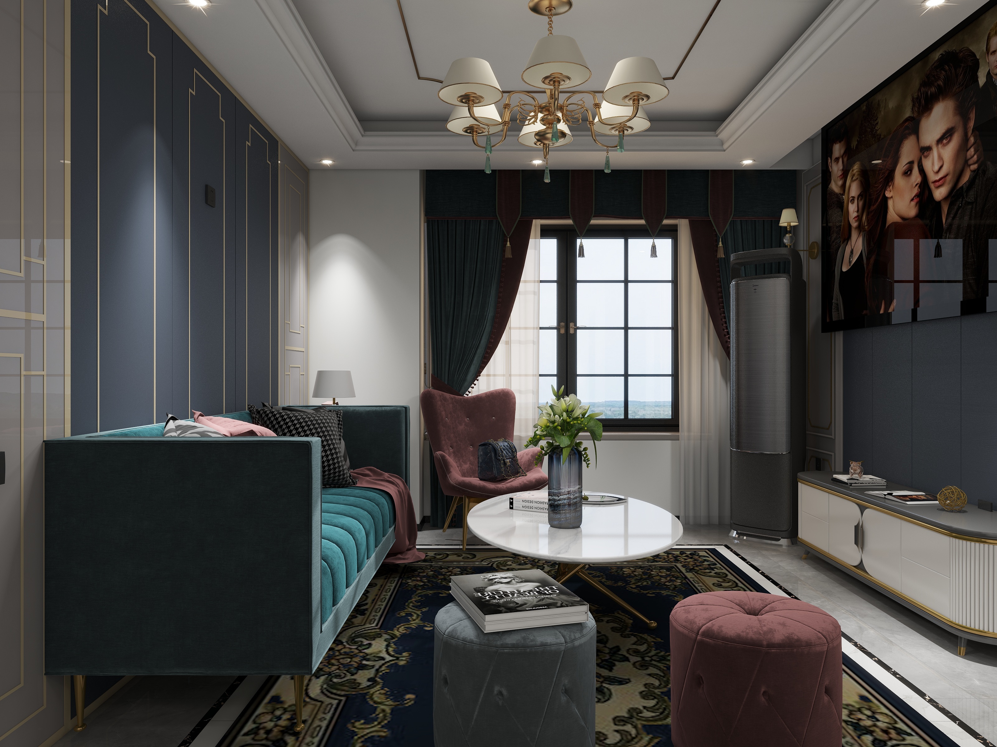 施工设计阿姚-120平米三室两厅两卫一厨美式轻奢风CBD-装修设计方案