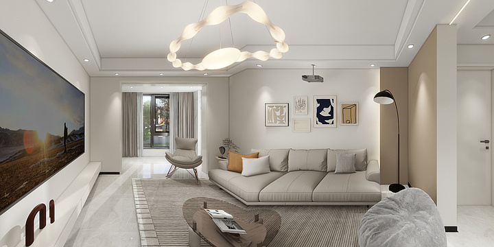 柚方知有-江湾城+无主灯客厅-装修设计方案