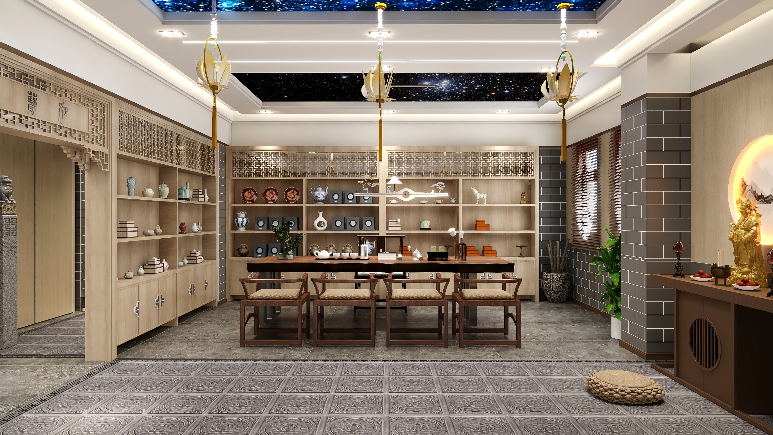 姚广龙-民宿禅意茶室-悬浮星空顶-装修设计方案