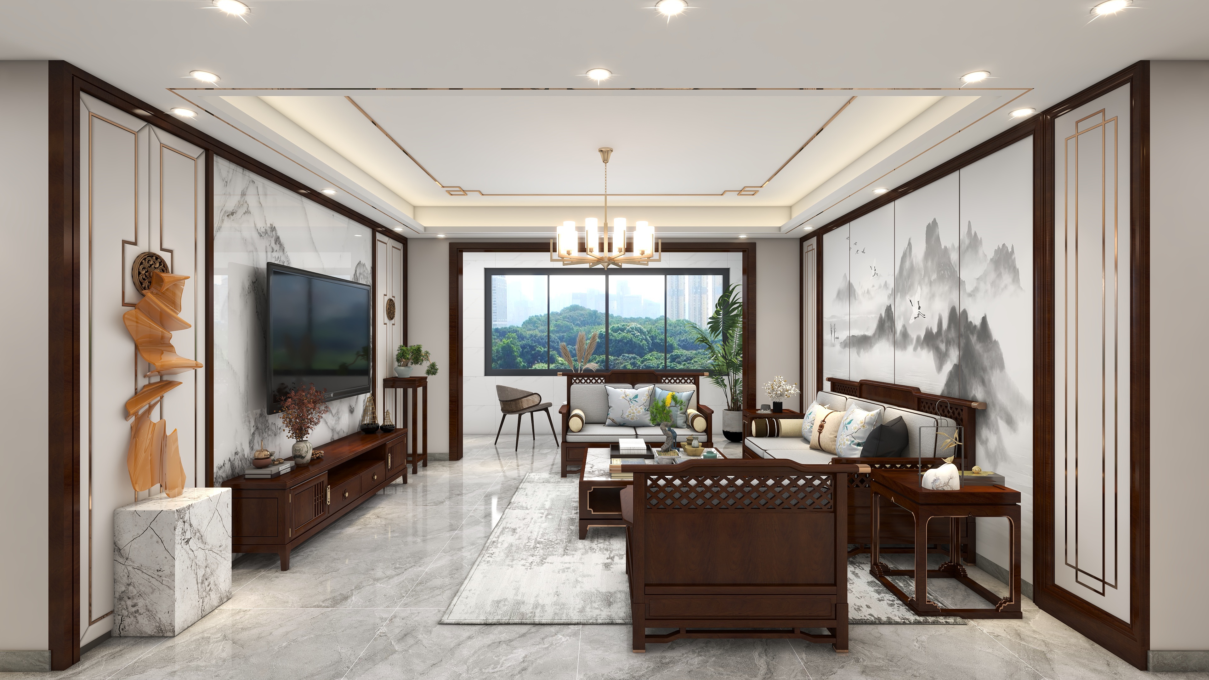 星空设计500一套-两居室新中式132㎡装修效果图