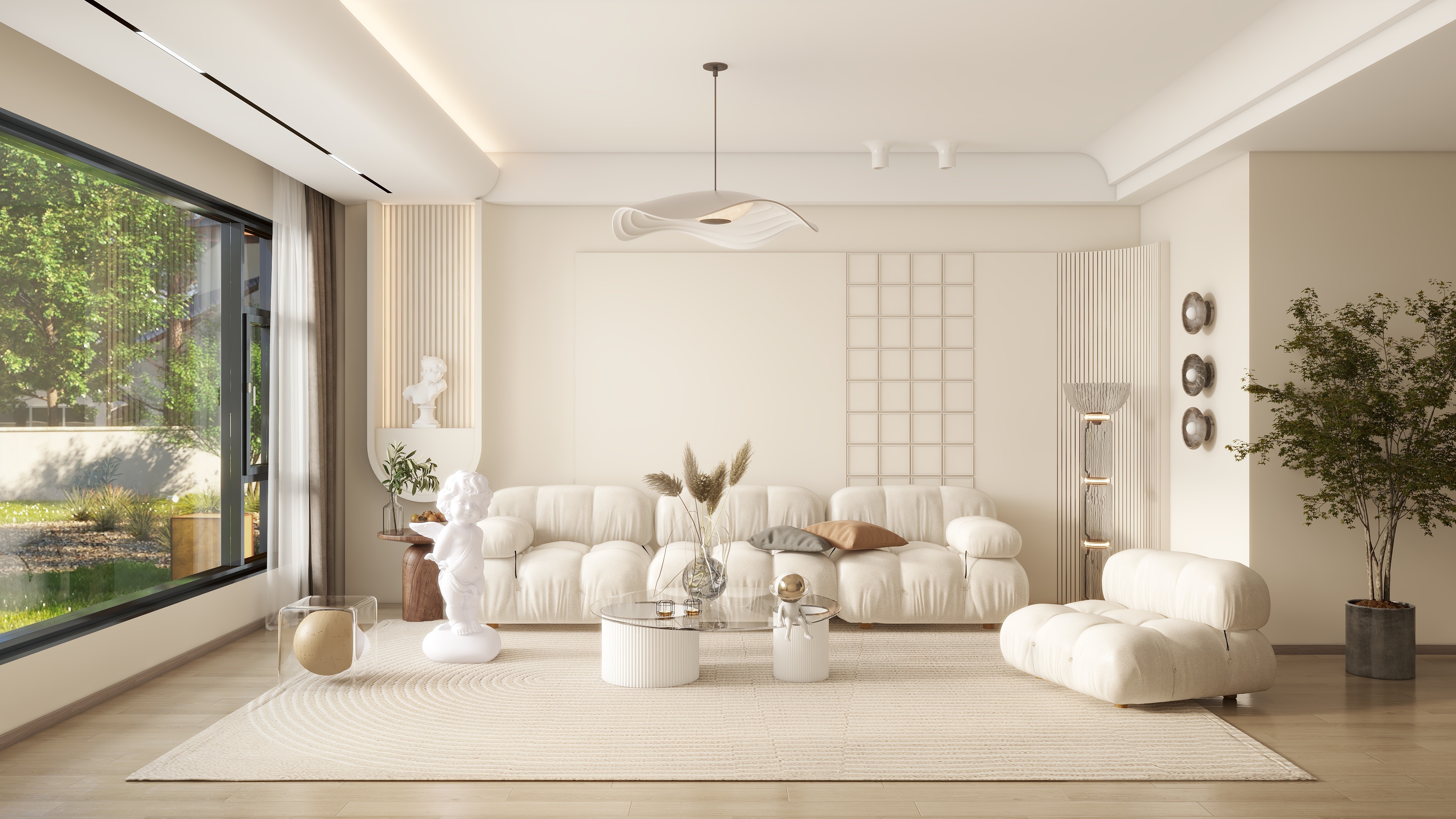 懿一创意设计-奶油客厅翘脚-装修设计方案