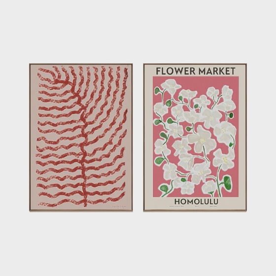 Nordic Decorative Painting 3D Model in Pink