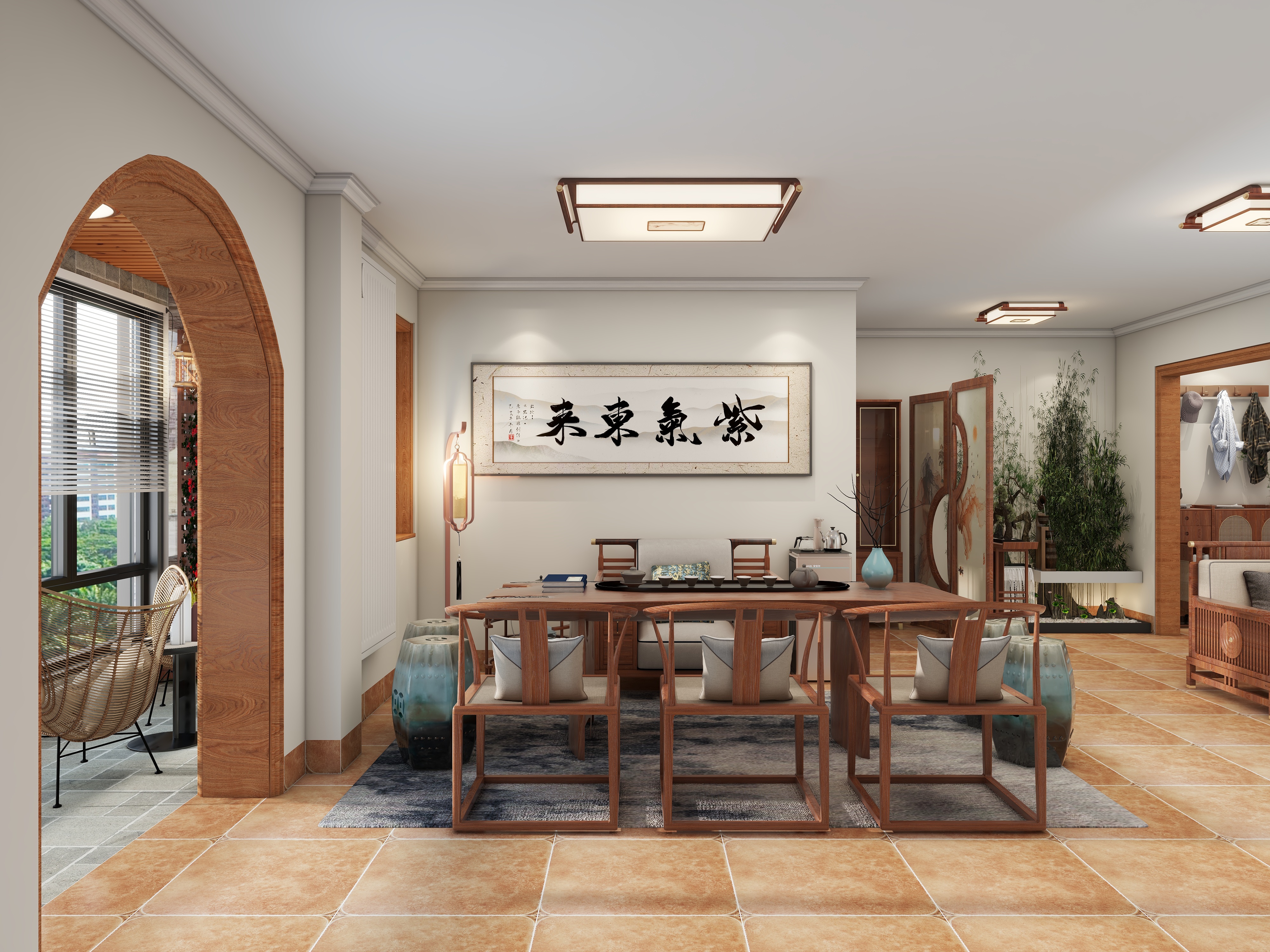 四月蚂蚁子弹飞-新中式69㎡1室装修效果图