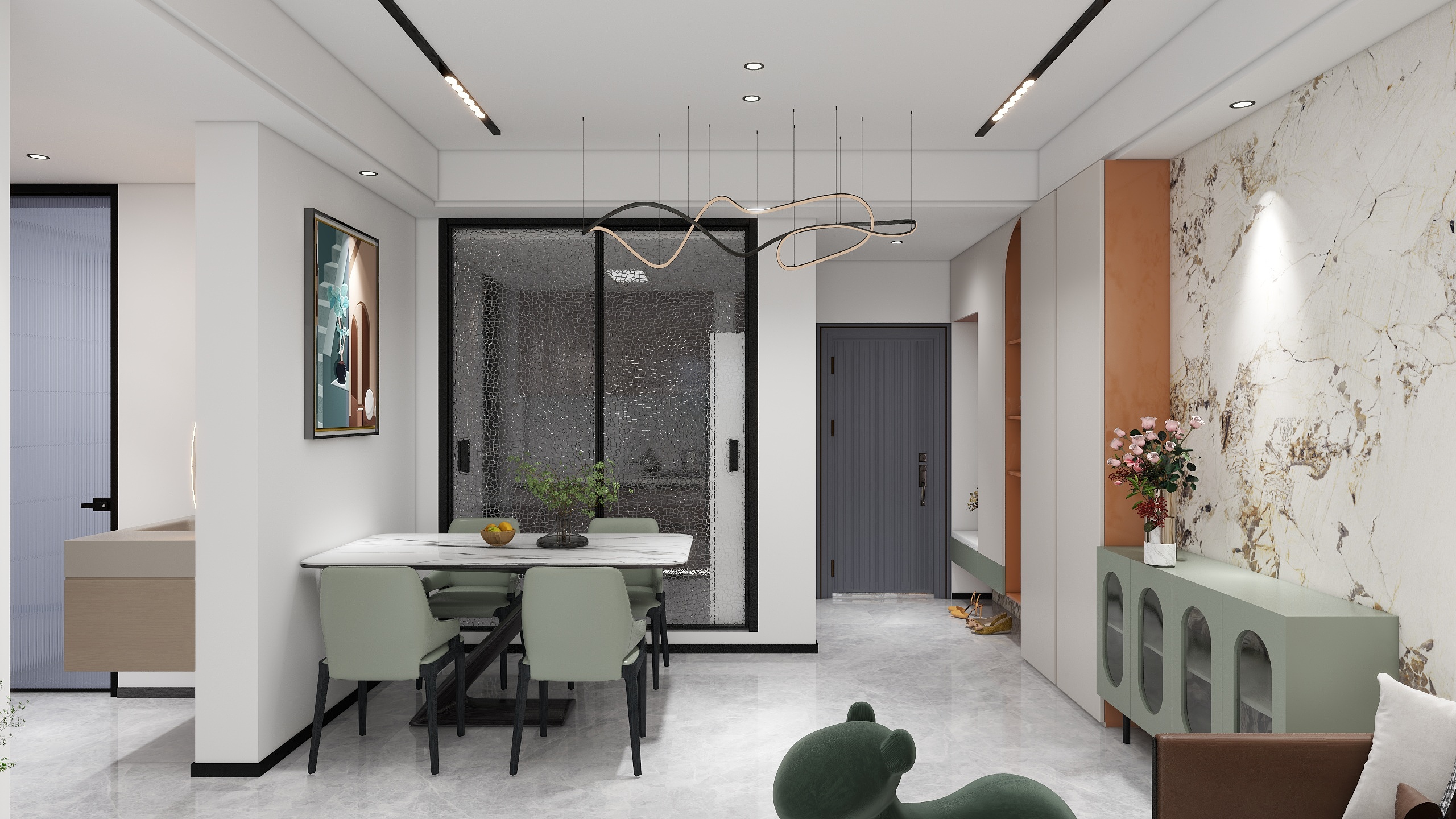 护墙板效果图设计-103㎡3室-装修设计方案