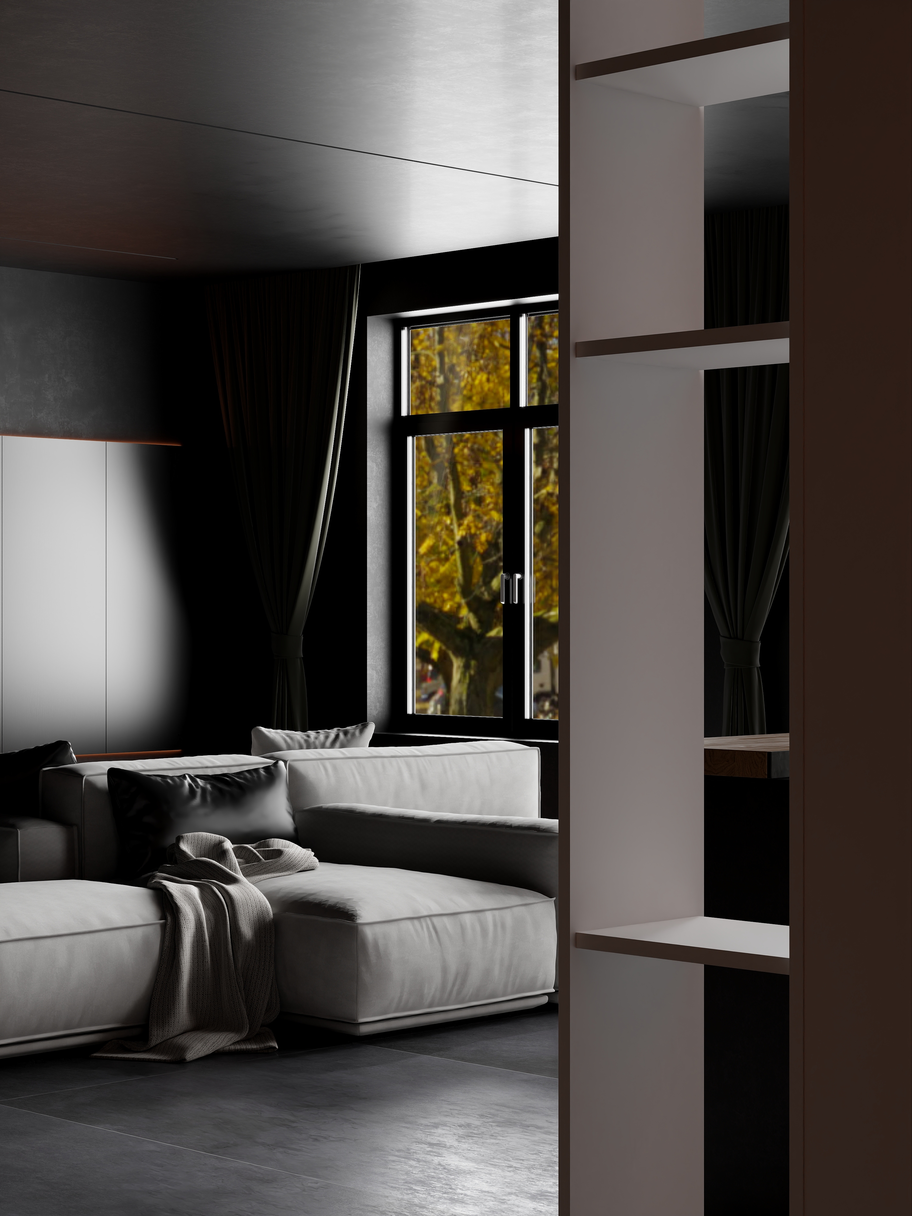 黄奇Chineseboy-暗黑里的一抹红——现代极简横厅-装修设计方案