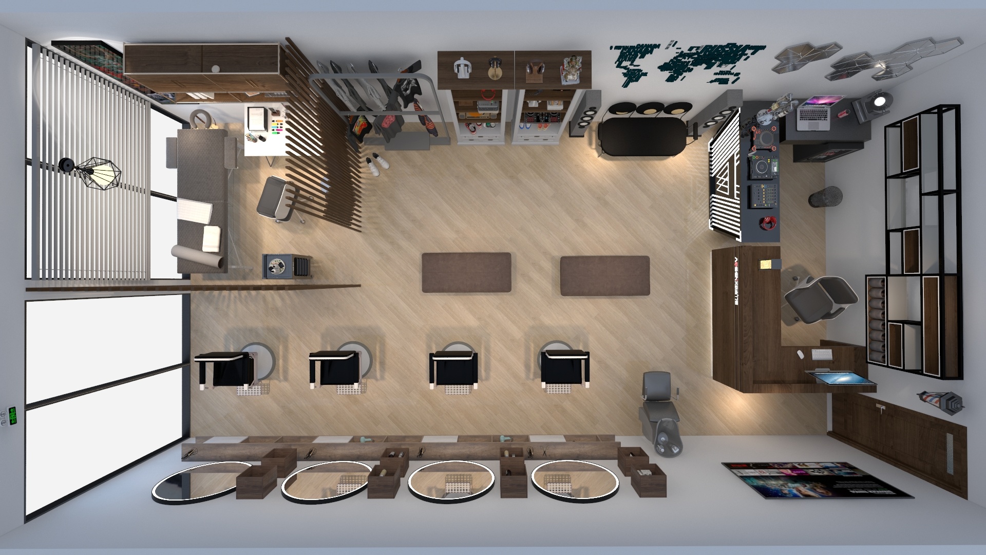 3d salon floor plan