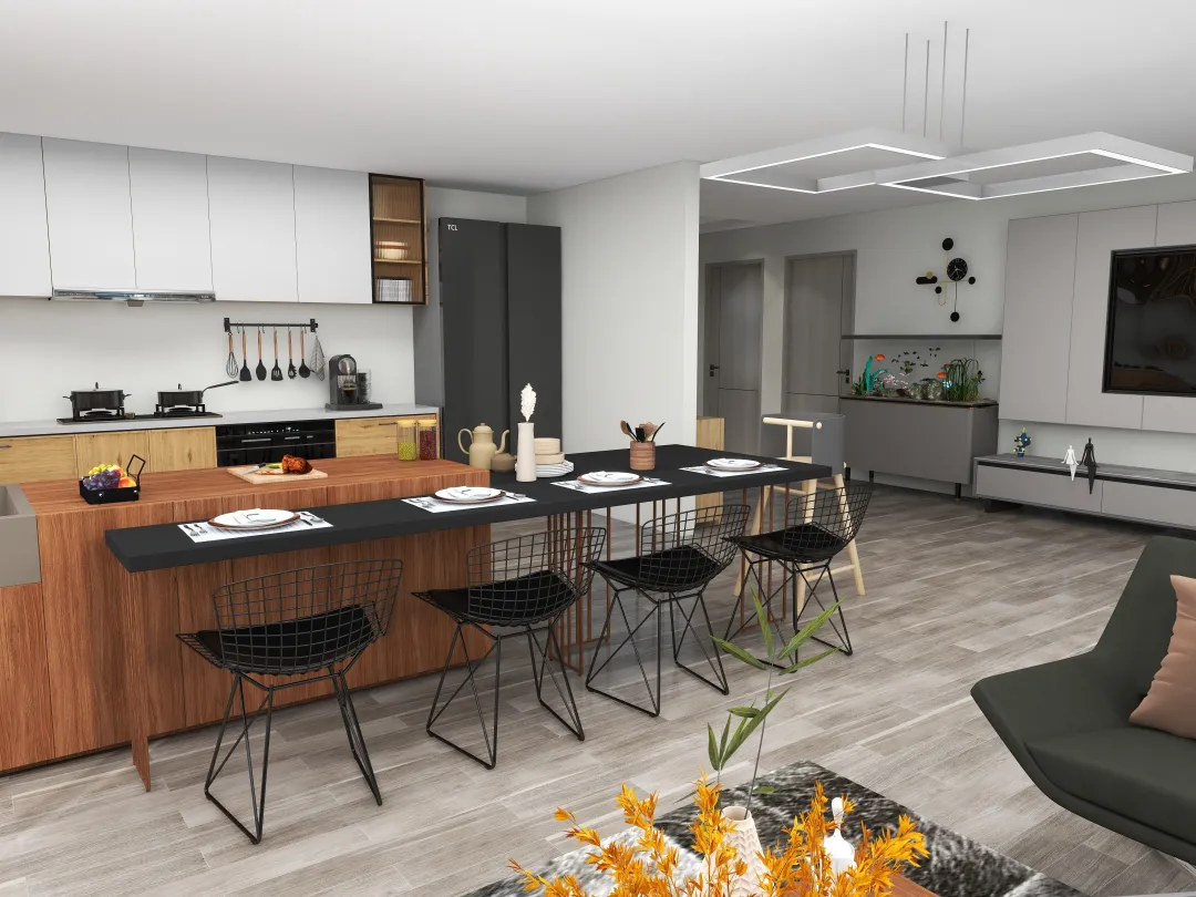 rahamalawal的装修设计方案:Modern living room and kitchen