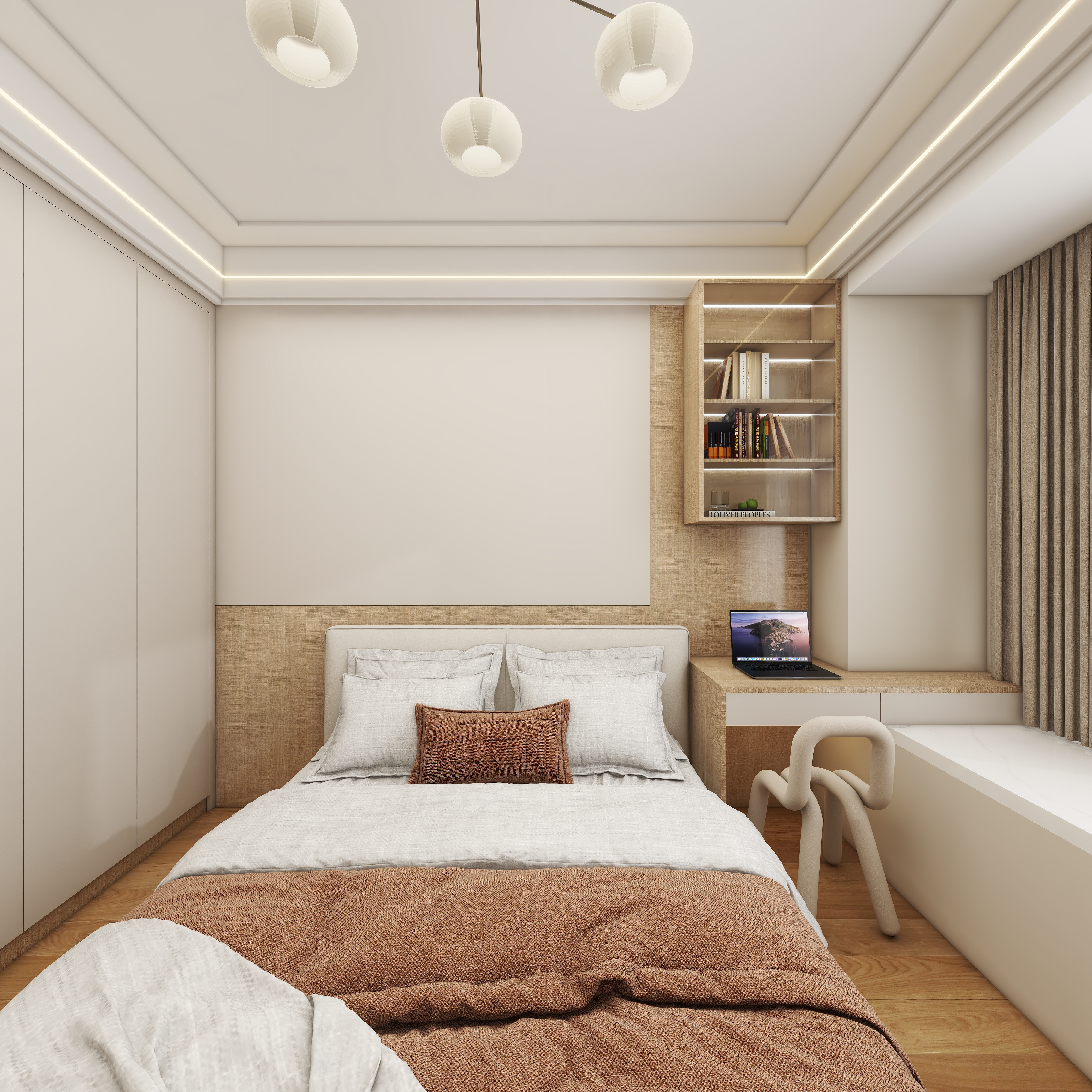 壹诺设计工作室-105㎡3室-日式风 一层主卧装修效果图第3张