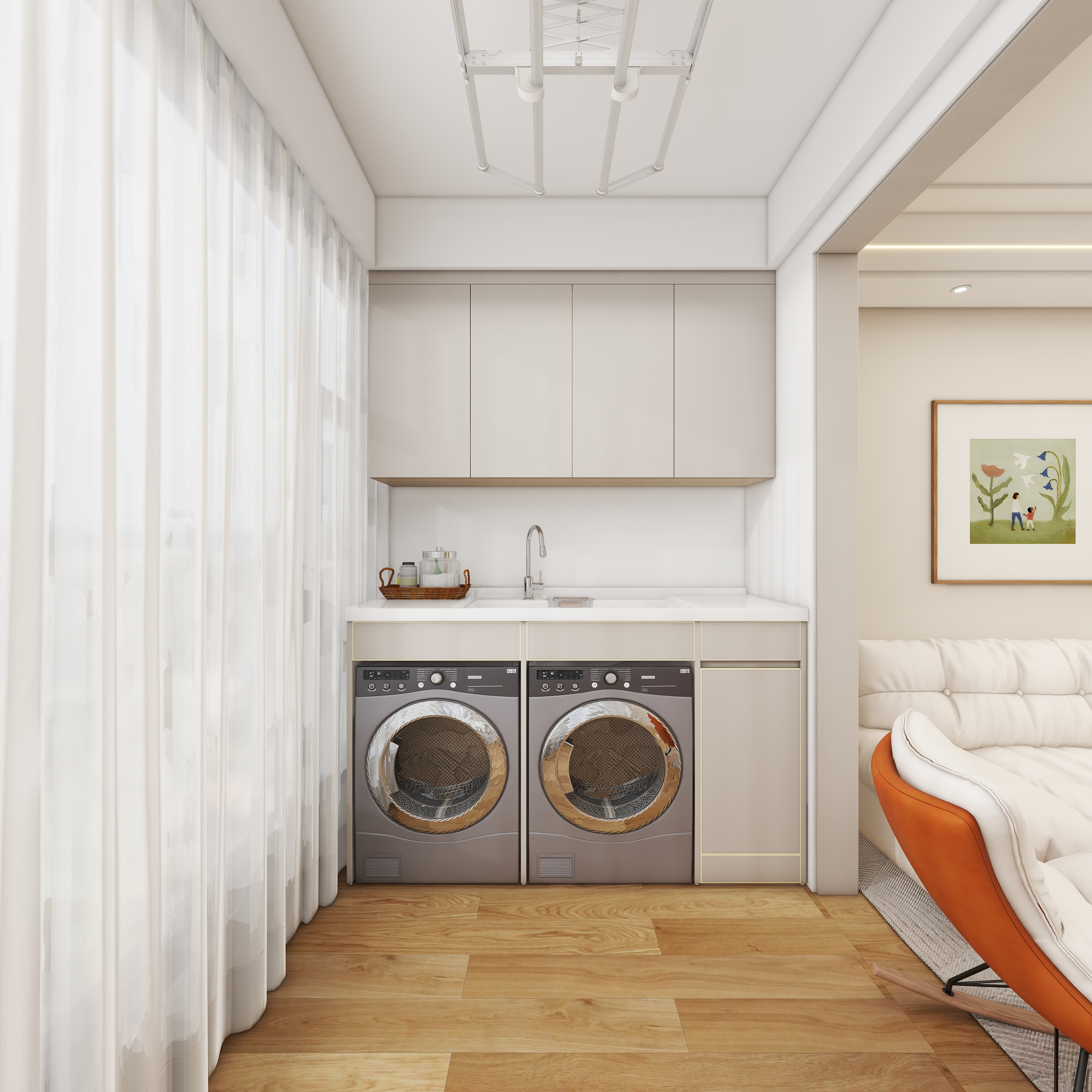 壹诺设计工作室-105㎡3室-日式风 一层阳台装修效果图第3张