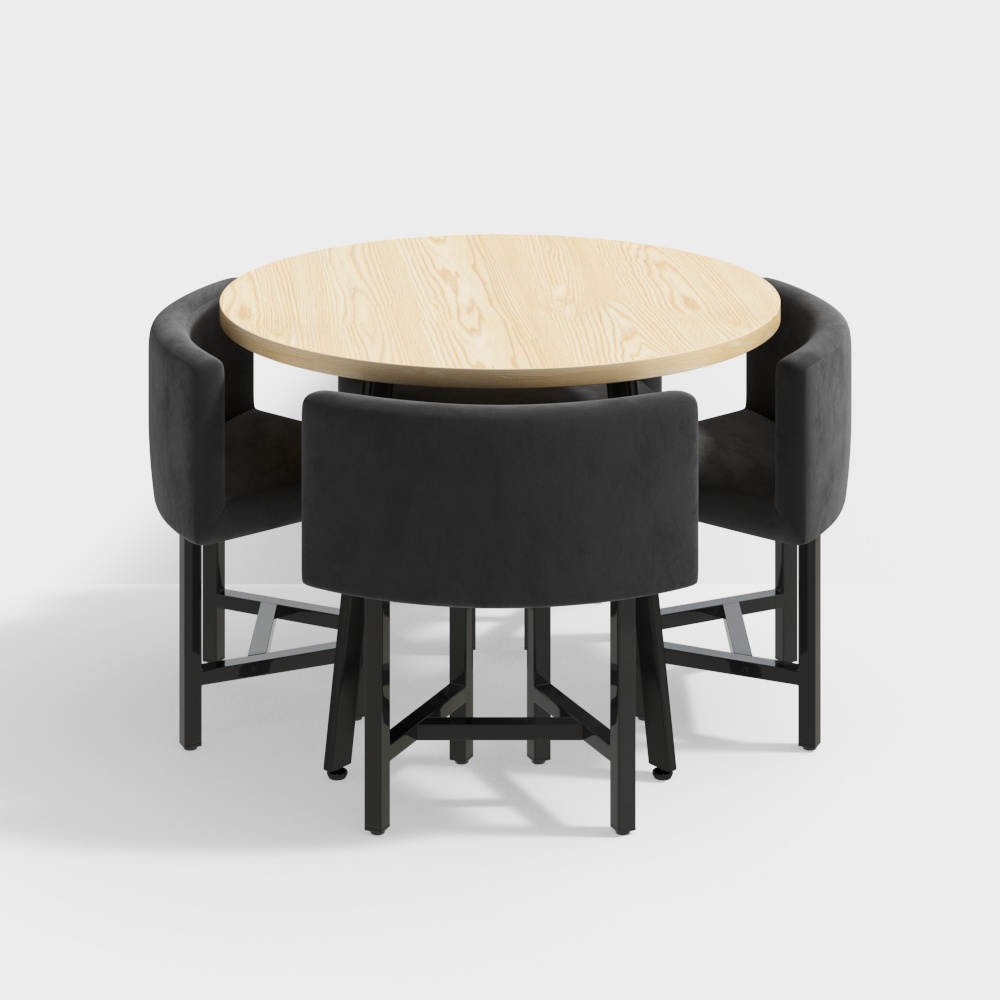 100 cm Holz Runder kleines Esstisch Set mit 4 gepolsterte Stühle in Schwarz