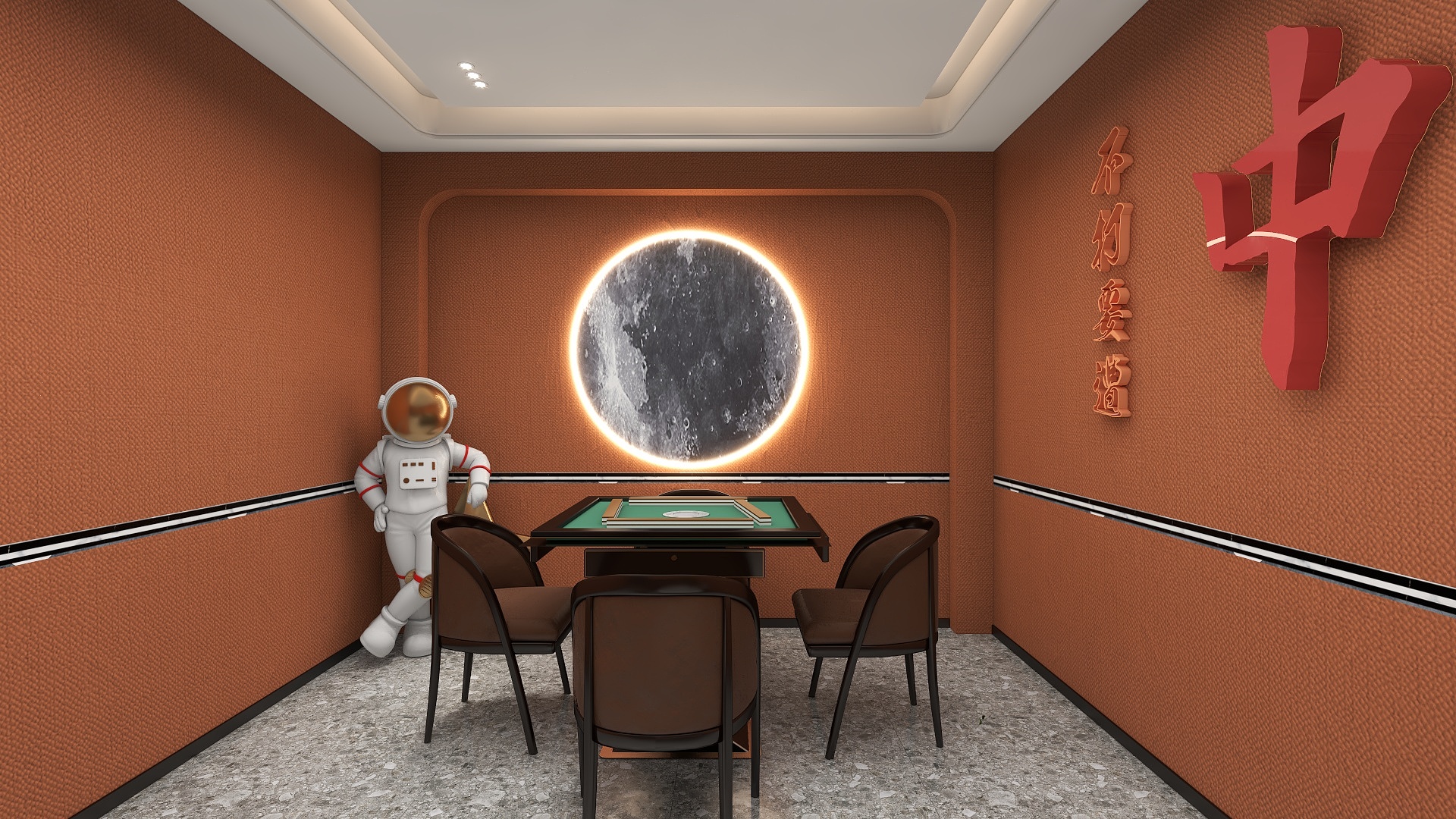 晴天效果图设计工作室-国潮风麻将馆-装修设计方案