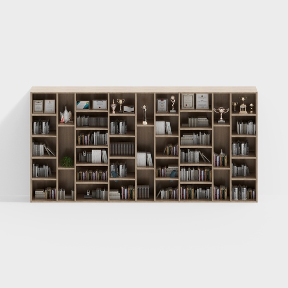 Library Bookshelf 3D Model in Wood Color