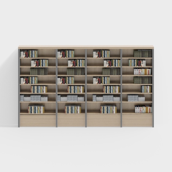 Elegant Brown Library Bookshelf 3D Model