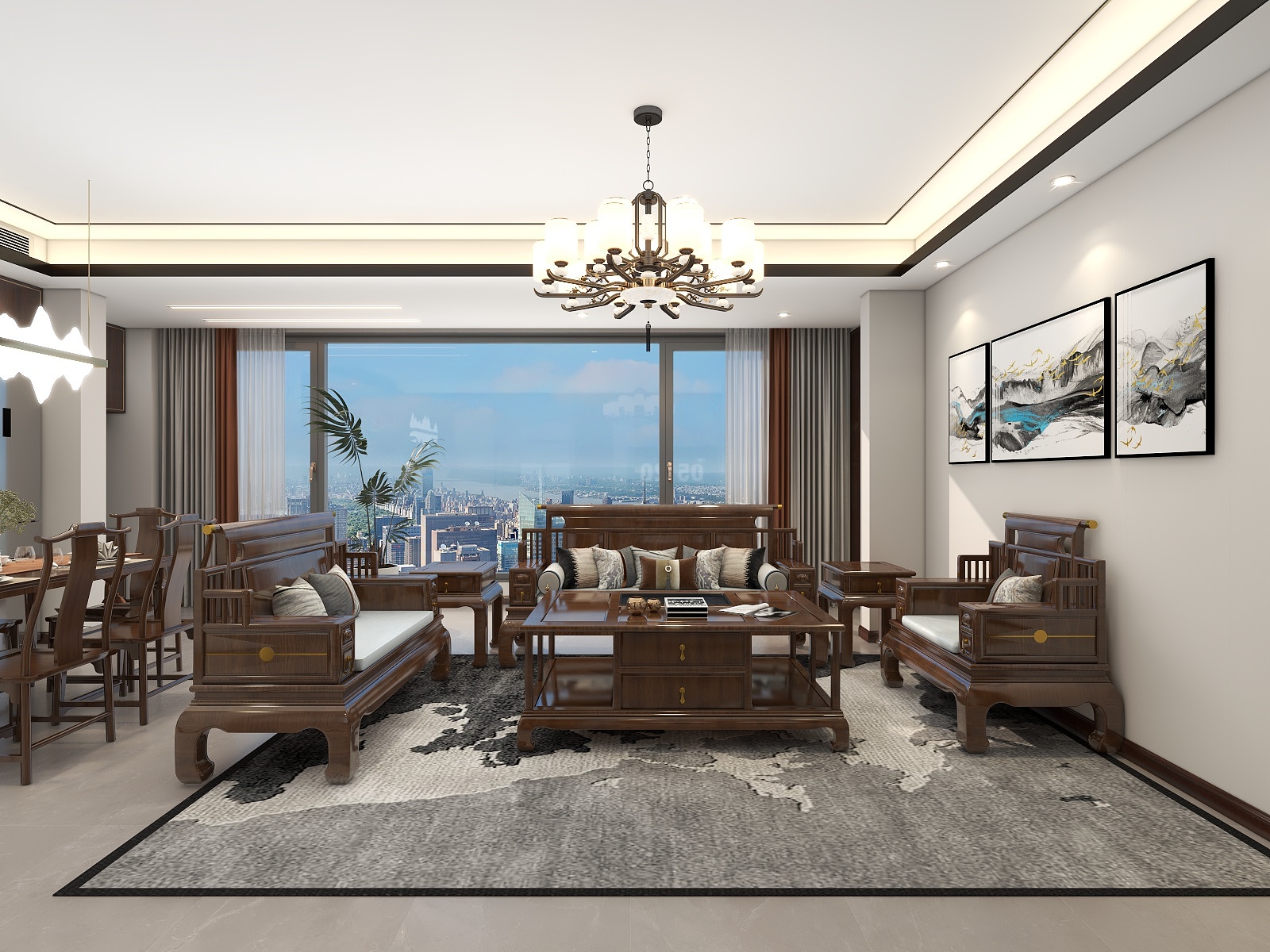 吴爽-新中式风格大平层设计装修效果图