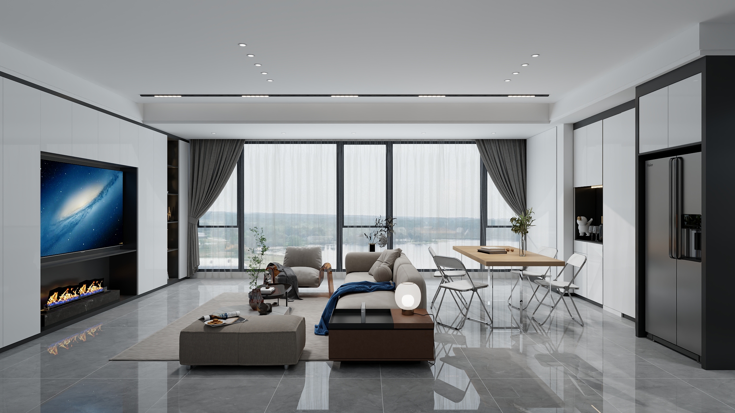 湫末-客餐厅开放式厨房-装修设计方案