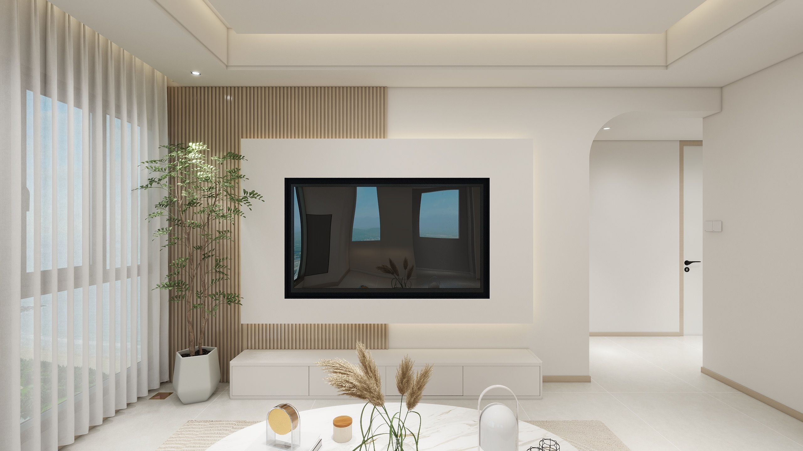 阳光cici-116m²简约4室|横厅户型|原木奶油装修效果图