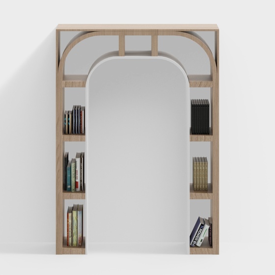 Artistic Arch Hollow Bookshelf 3D Model in Wood Color