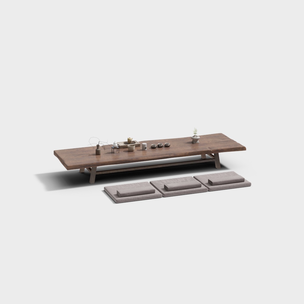 新中式茶室接待区-茶台组合3D模型