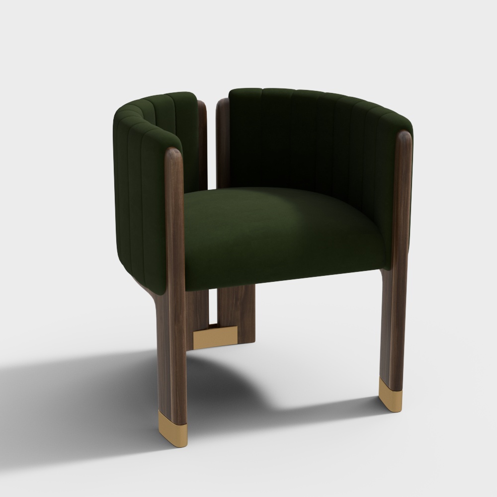 Modern Wood Accent Chair Green Velvet Upholstered Arm Chair
