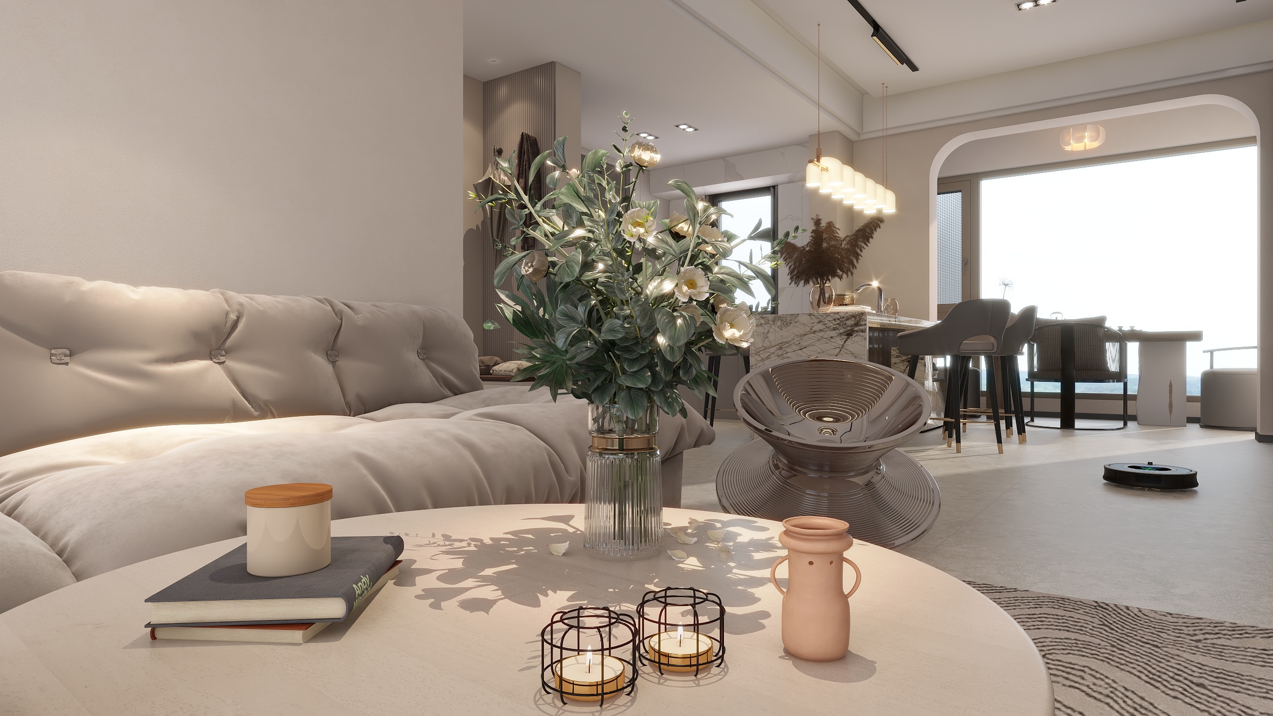 狮马蕉-保利天汇-125平4室现代简约奶油家装修效果图