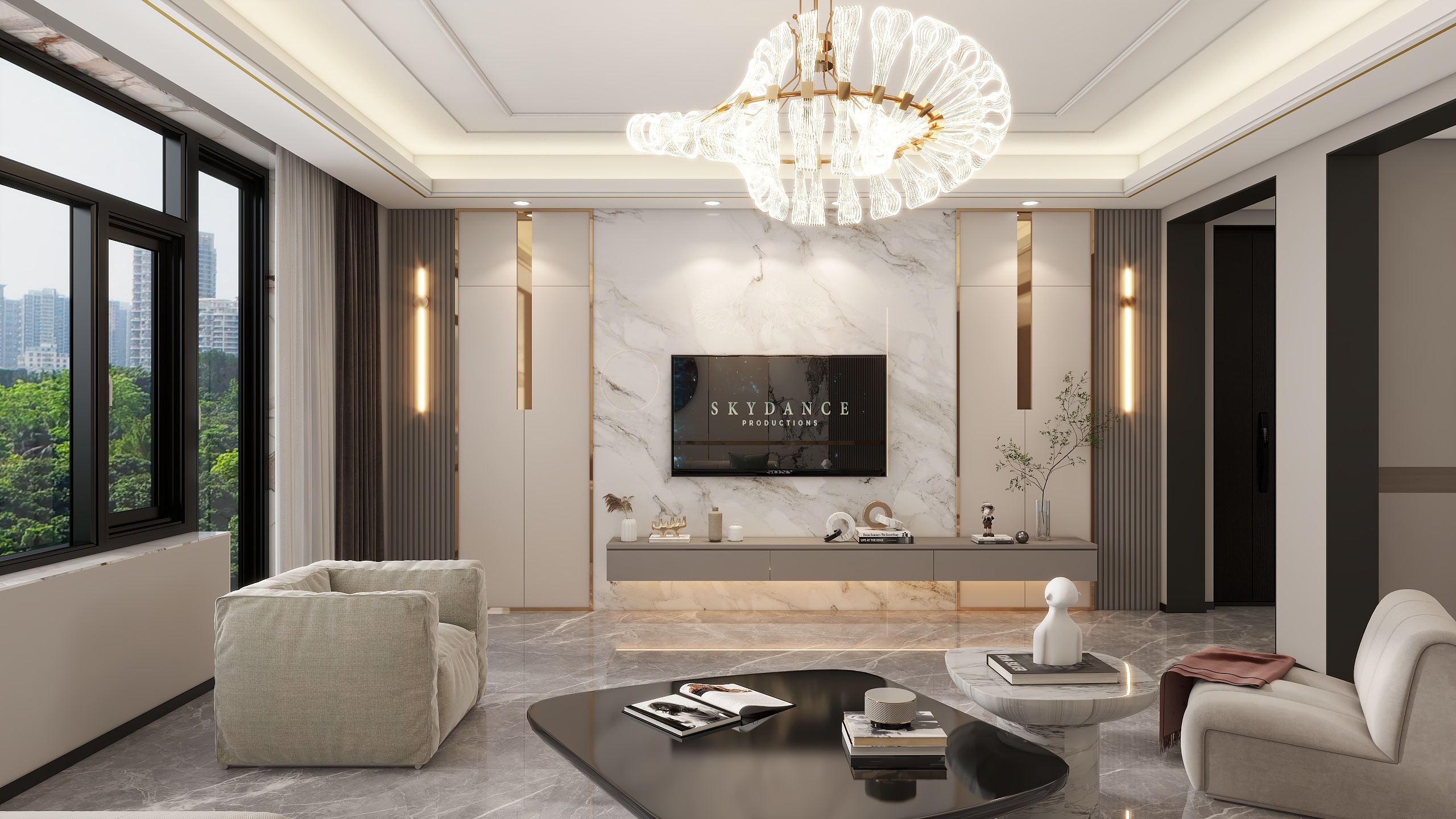 设计师石宏月-松原飞达江璟台1现代轻奢（1楼设计方案）装修效果图