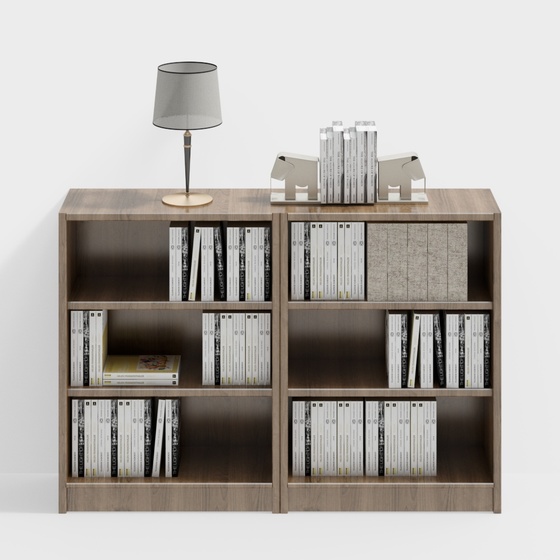 Golden Low Library Bookshelf 3D Model