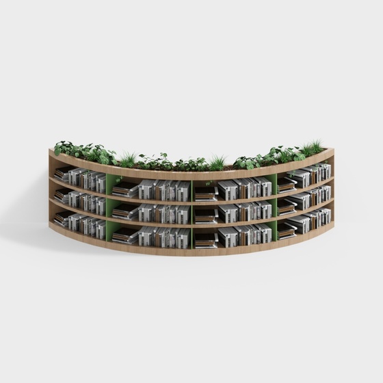 Library curved three-layer bookshelf