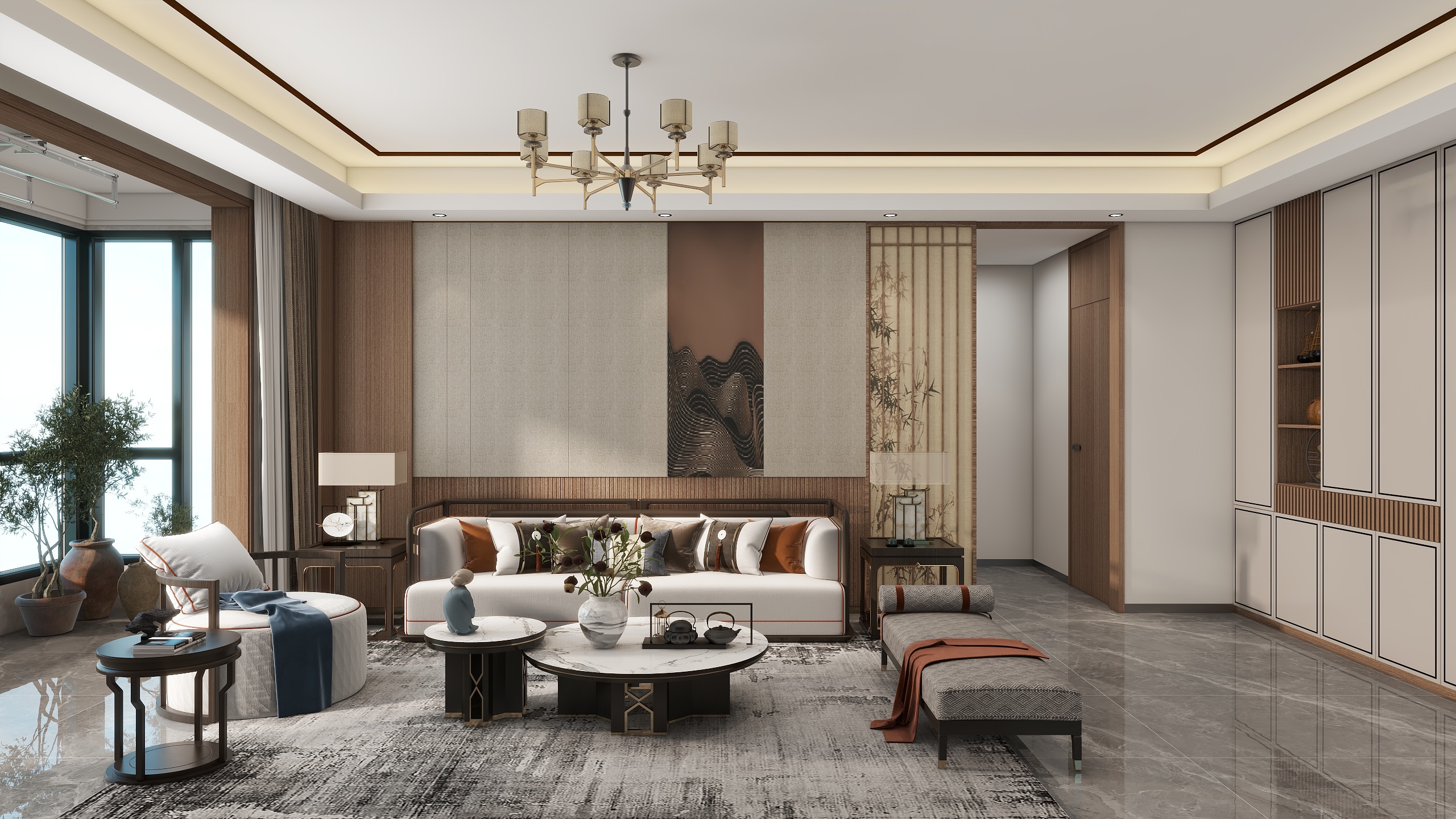 李青越-155中式风格三居室装修效果图