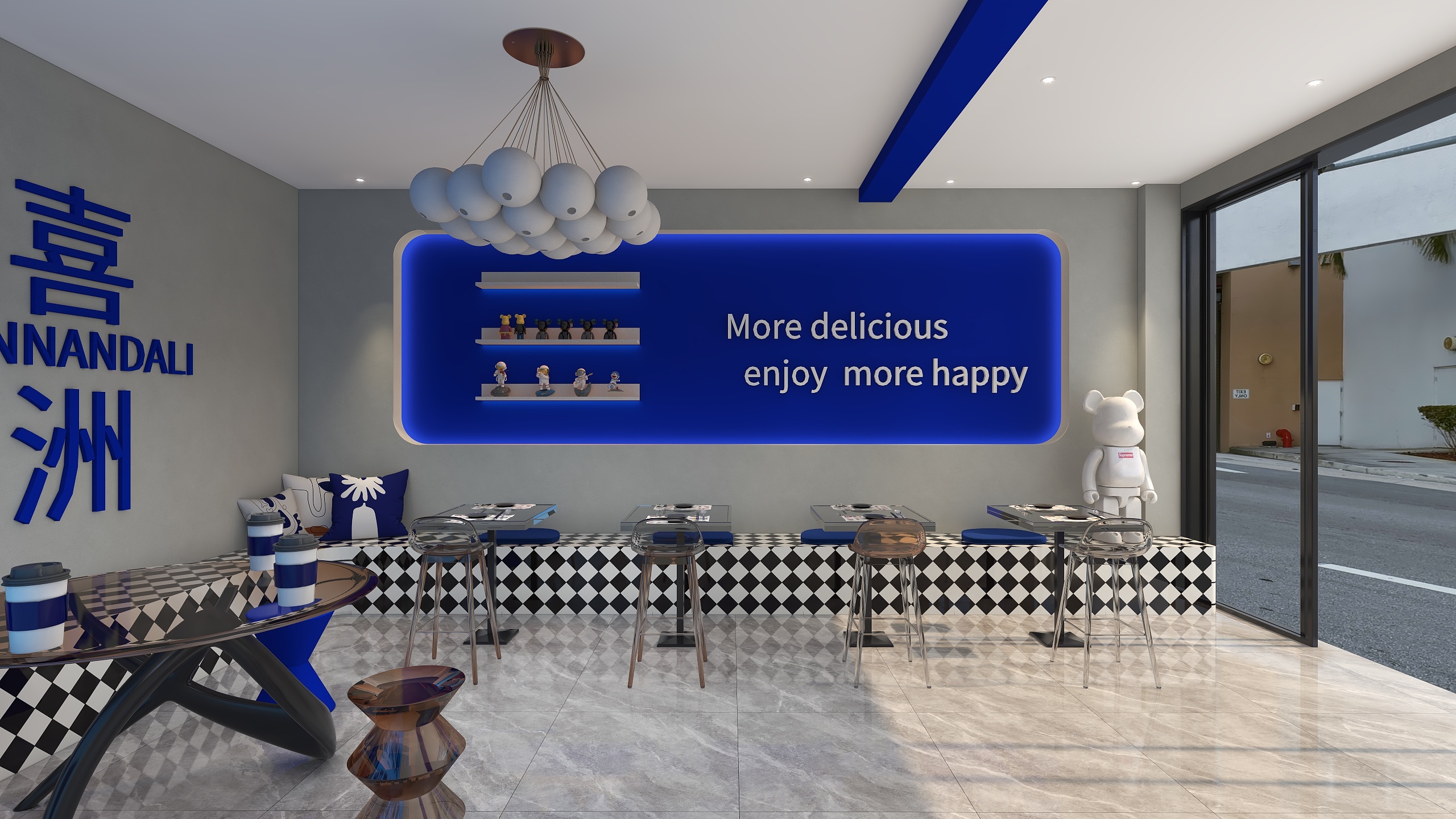 晴天效果图设计工作室-克莱因蓝餐厅-装修设计方案