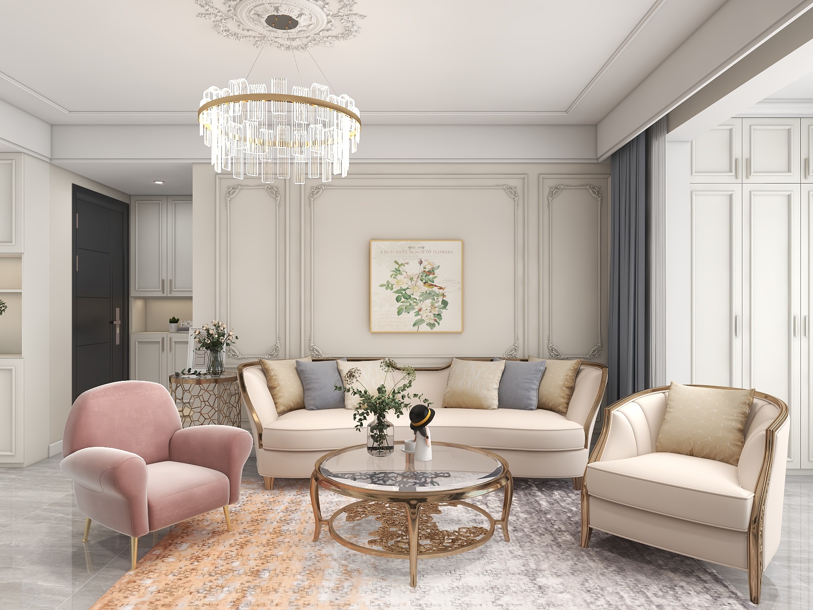 吴爽-轻法式轻奢风三居室设计装修效果图